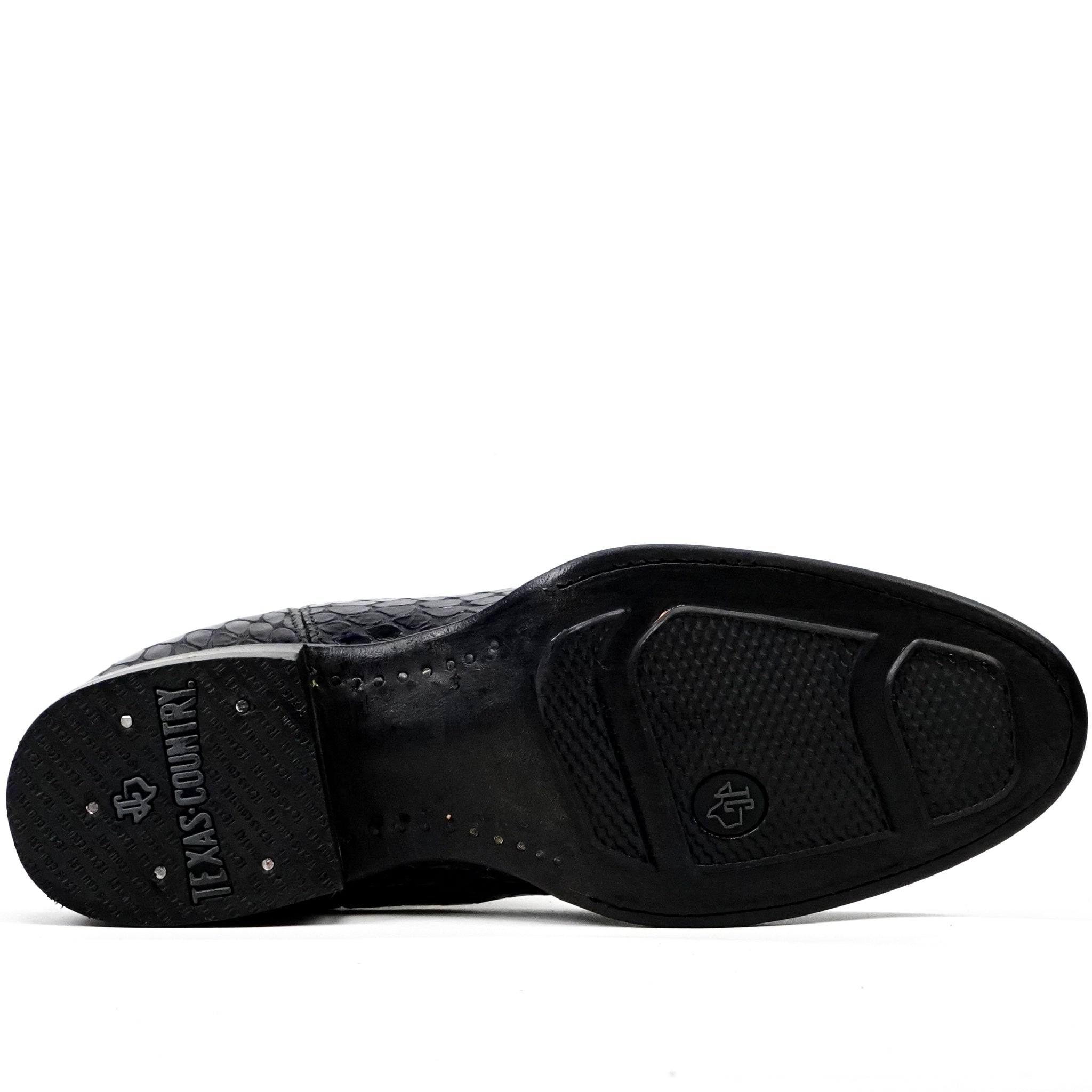 Botines Snake al Tobillo - Piel Gofrada Negra - Punta Rodeo (E955)