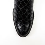 Botines Snake al Tobillo - Piel Gofrada Negra - Punta Rodeo (E955)