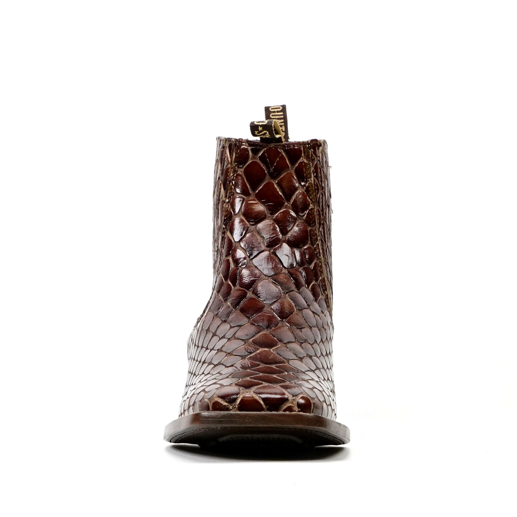 Botines de serpiente - Piel gofrada coñac - Punta cuadrada (E955)