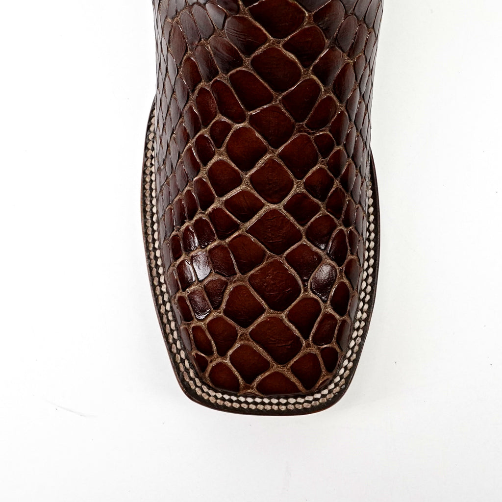 Botines de serpiente - Piel gofrada coñac - Punta cuadrada (E955)