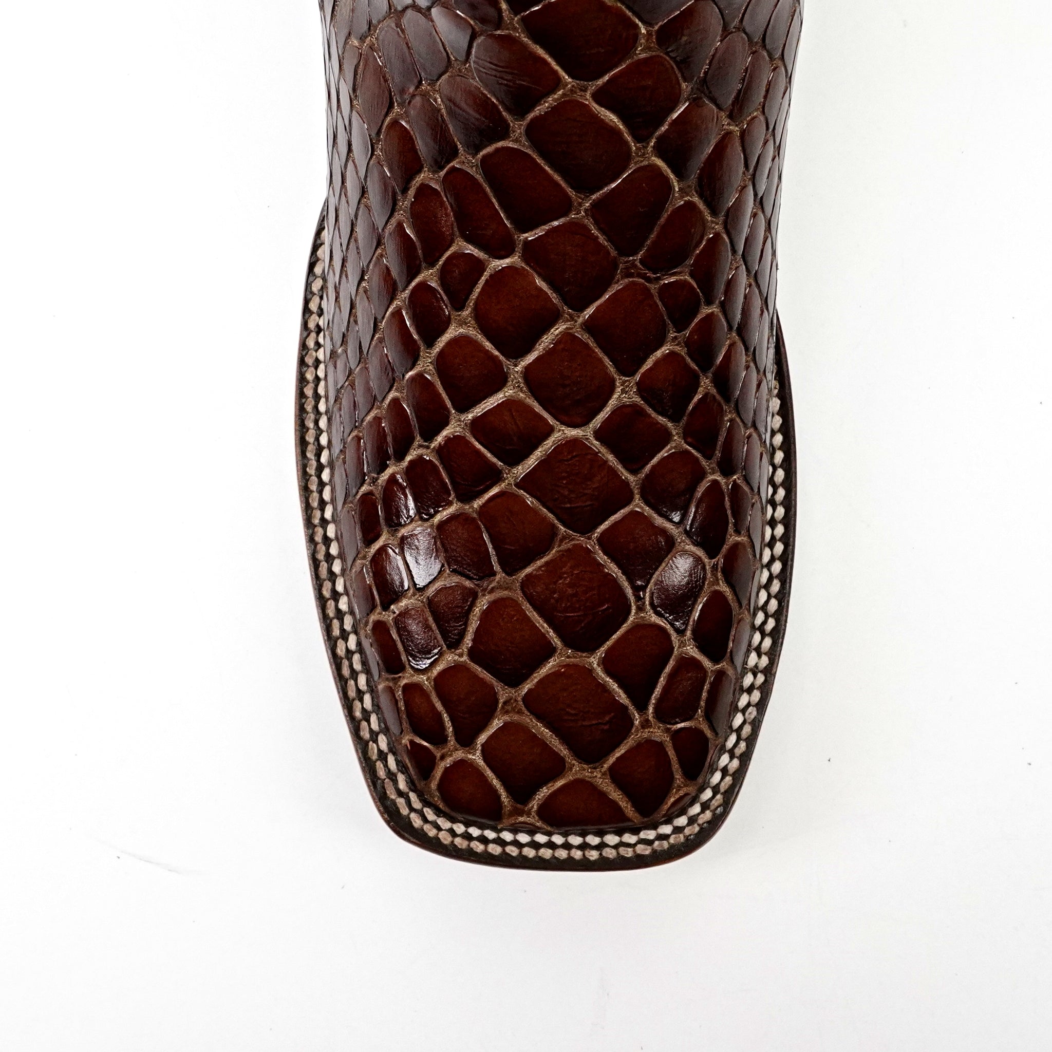 Botines de serpiente - Piel gofrada coñac - Punta cuadrada (E955)