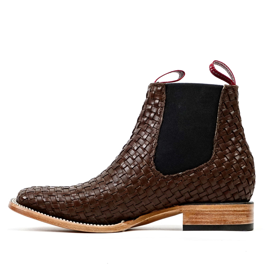 Botines de piel trenzada - Marrón - Puntera cuadrada (E1200)