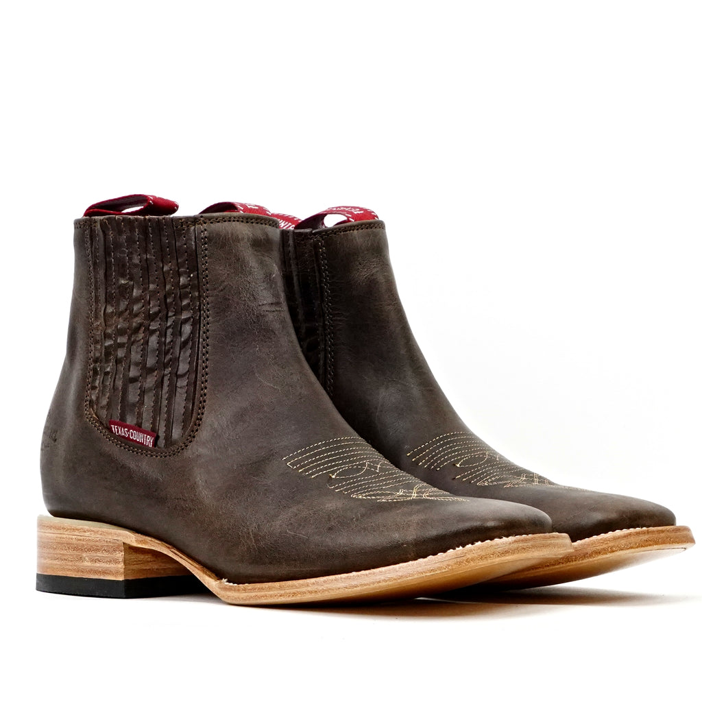 Cowboy Style Alamo Brown Ankle Boots - Square Toe (E1200)