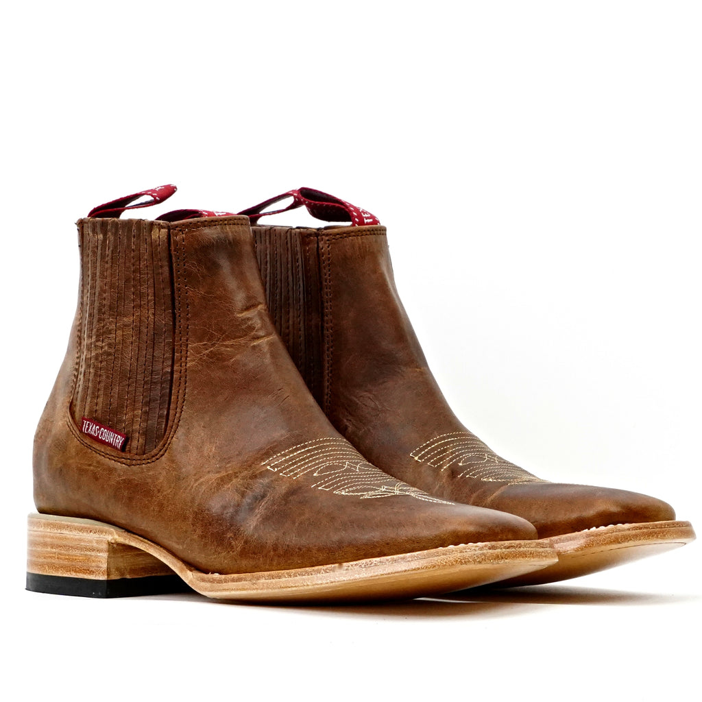 Cowboy Style Rustic Honey Ankle Boots - Square Toe (E1200)