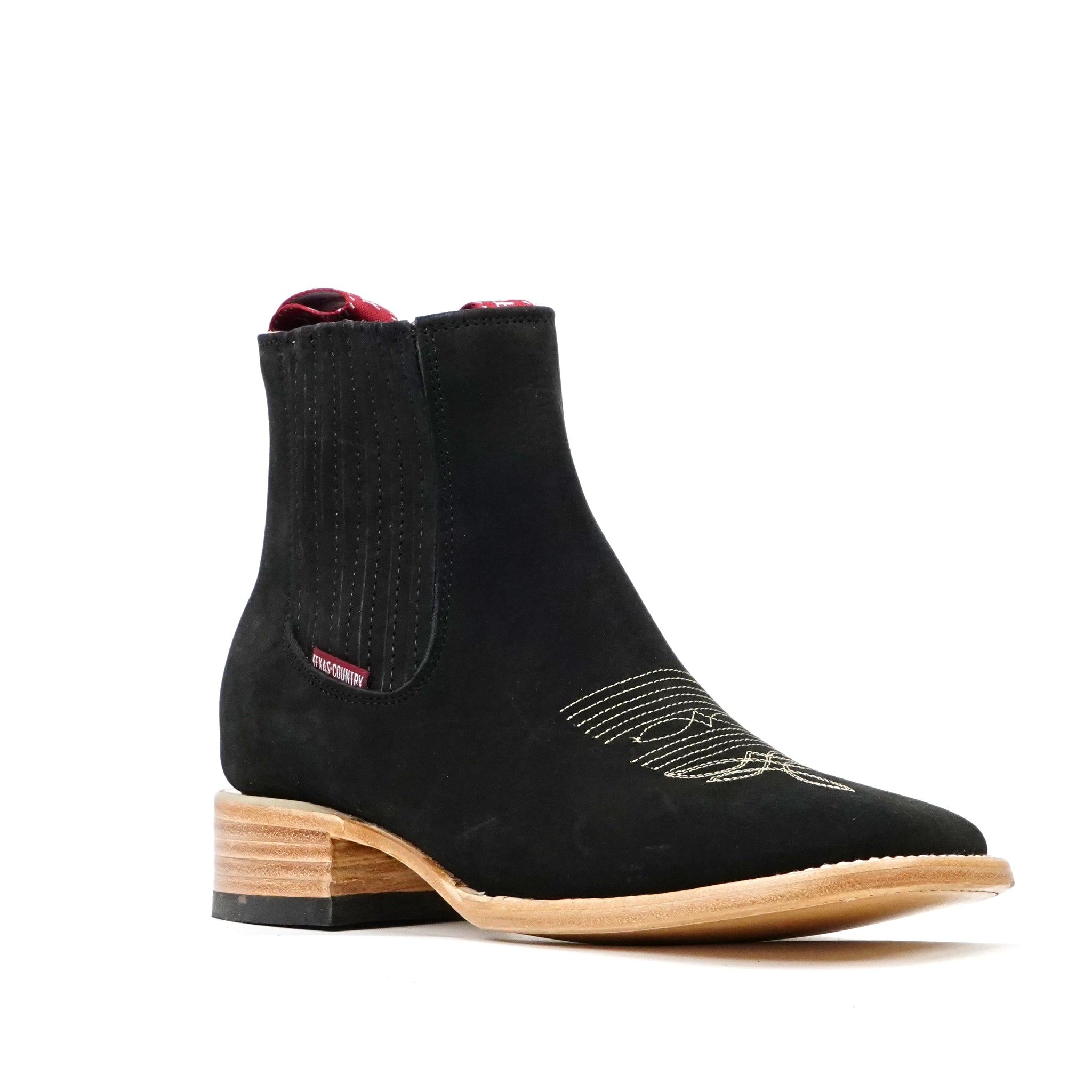 Cowboy Style Nubuck Black Ankle Boots - Square Toe (E1200)