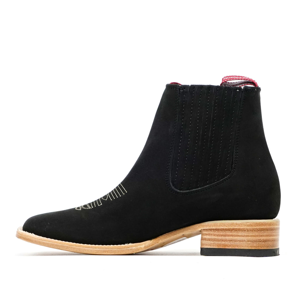 Cowboy Style Nubuck Black Ankle Boots - Square Toe (E1200)