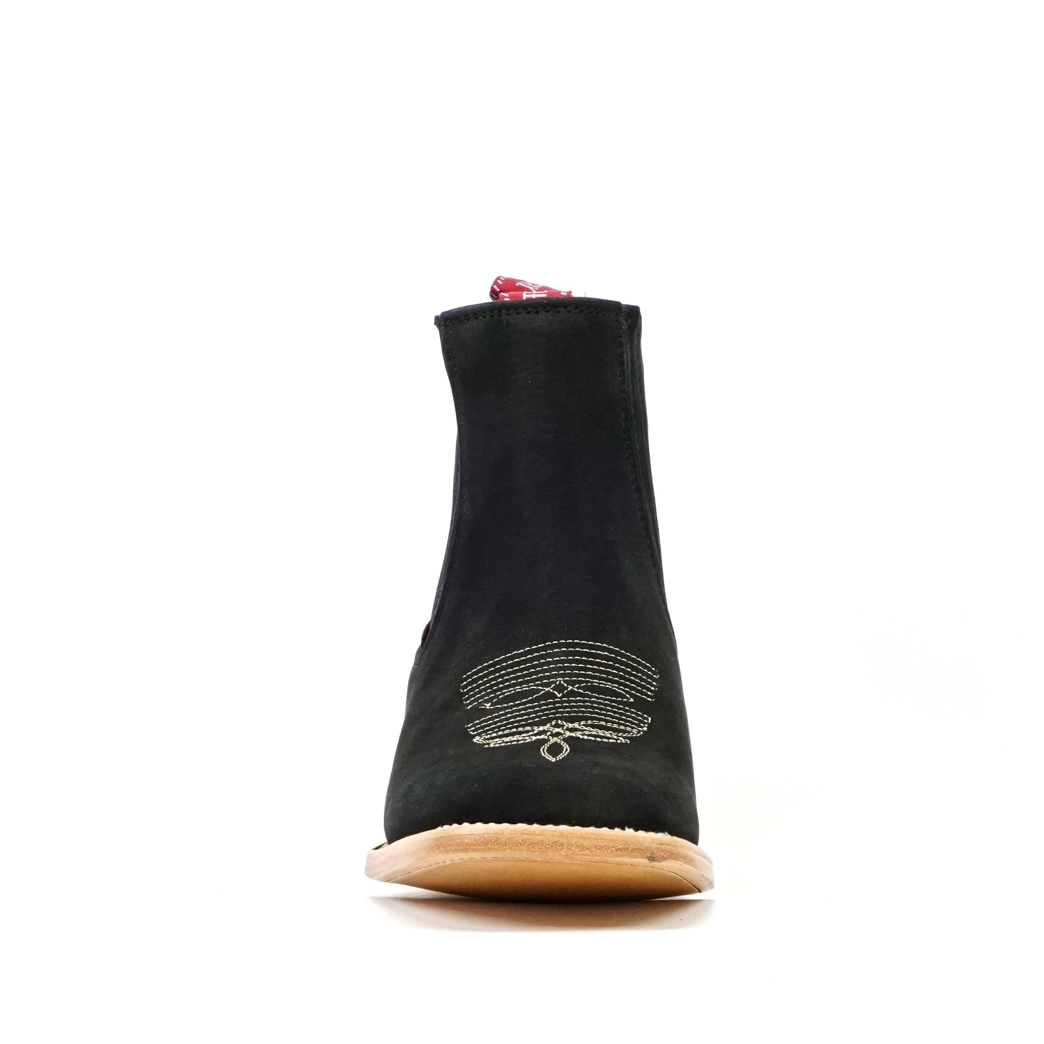 Cowboy Style Nubuck Black Ankle Boots - Square Toe (E1200)