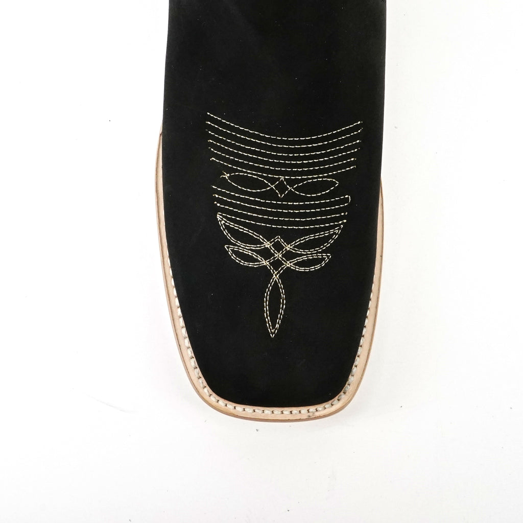 Cowboy Style Nubuck Black Ankle Boots - Square Toe (E1200)