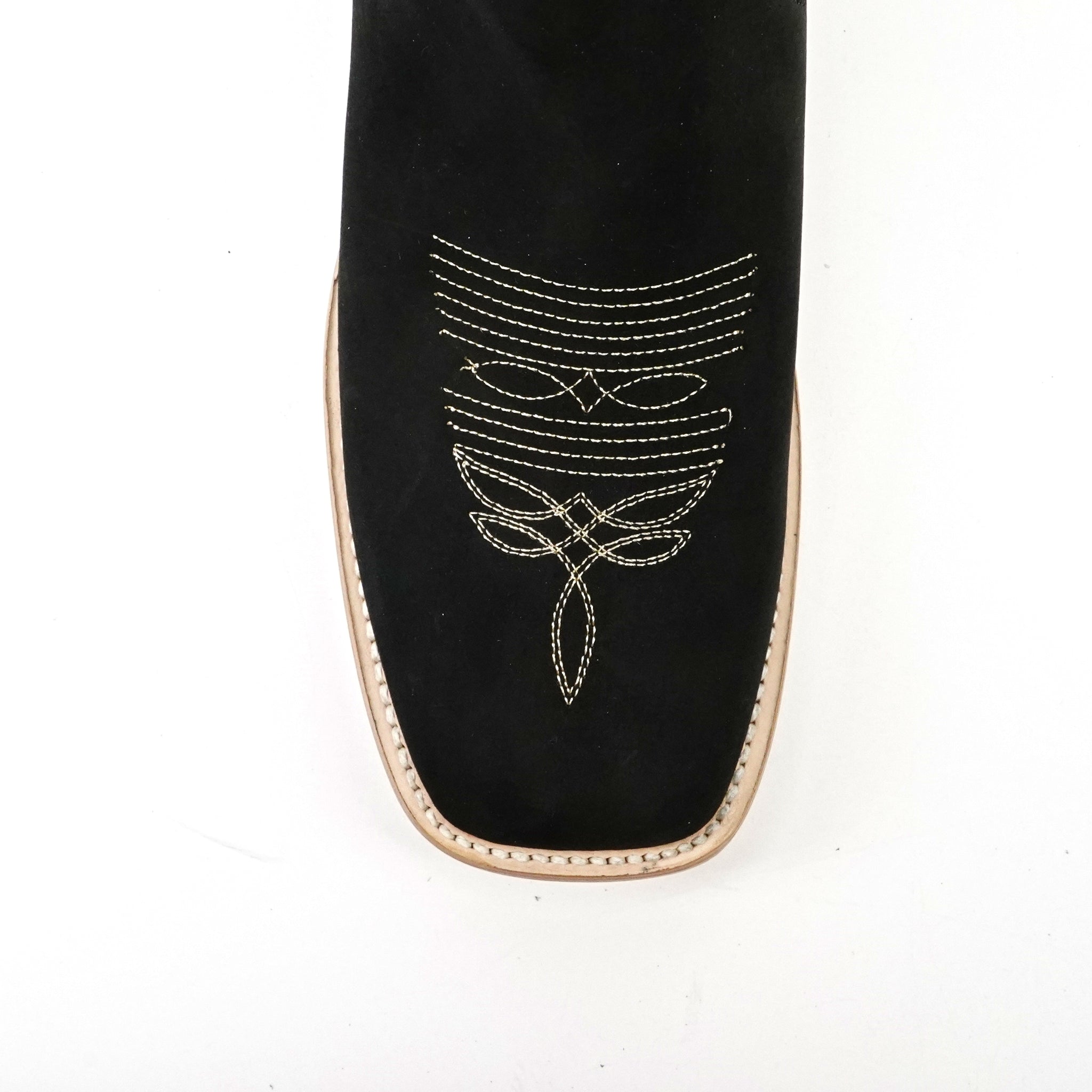 Cowboy Style Nubuck Black Ankle Boots - Square Toe (E1200)