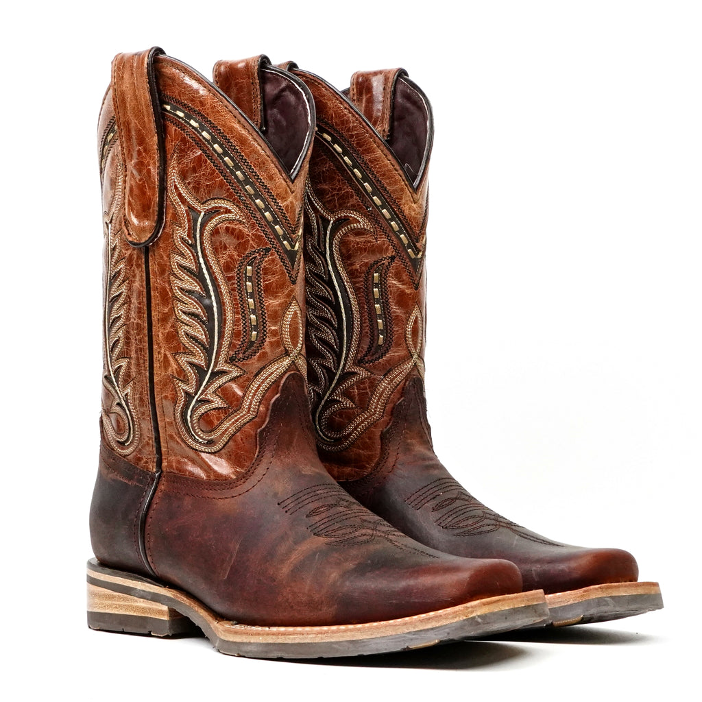 Distressed Mocha Leather Boots (Youth) - Slip-Resistant Sole - Rodeo Toe (E28)