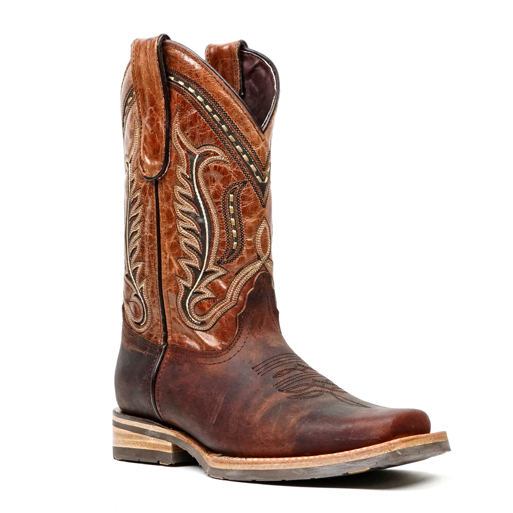Distressed Mocha Leather Boots (Youth) - Slip-Resistant Sole - Rodeo Toe (E28)