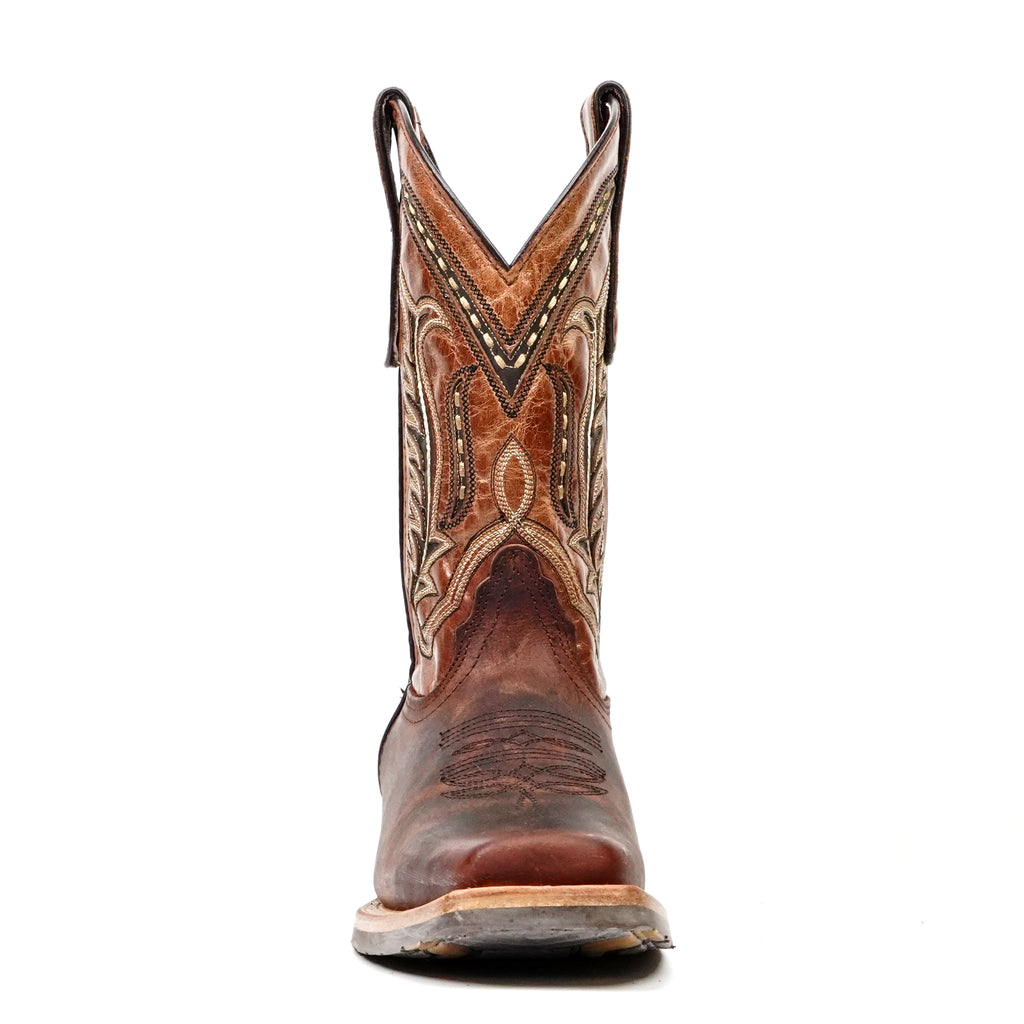 Distressed Mocha Leather Boots (Youth) - Slip-Resistant Sole - Rodeo Toe (E28)