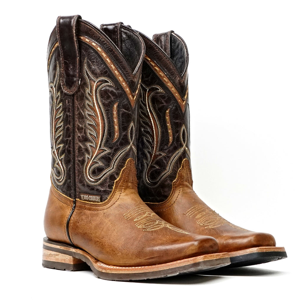 Rustic Honey Leather Boots (Youth) - Slip-Resistant Sole - Rodeo Toe (E28)
