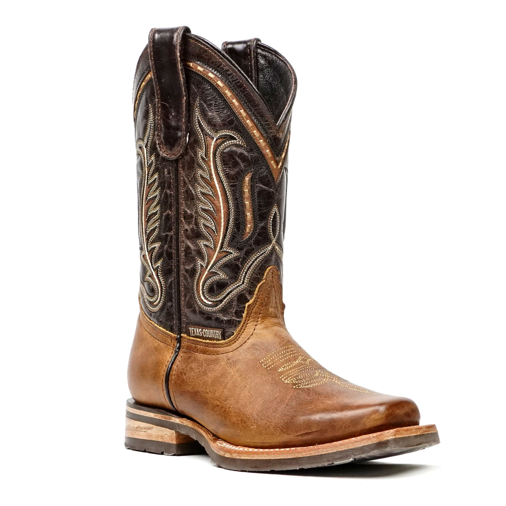 Rustic Honey Leather Boots (Youth) - Slip-Resistant Sole - Rodeo Toe (E28)