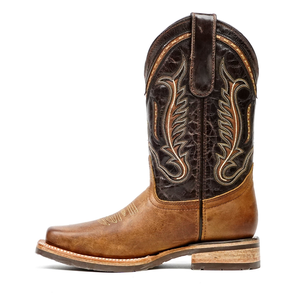 Rustic Honey Leather Boots (Youth) - Slip-Resistant Sole - Rodeo Toe (E28)