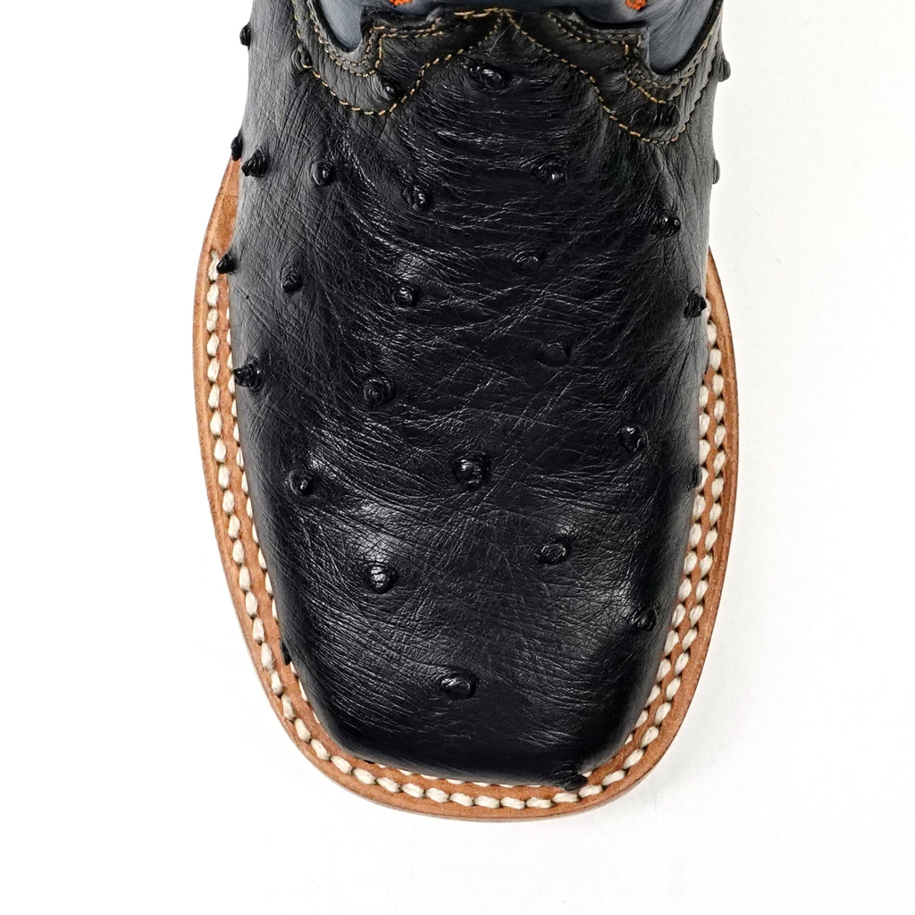 Kids Ostrich Boots - Black - Square Toe
