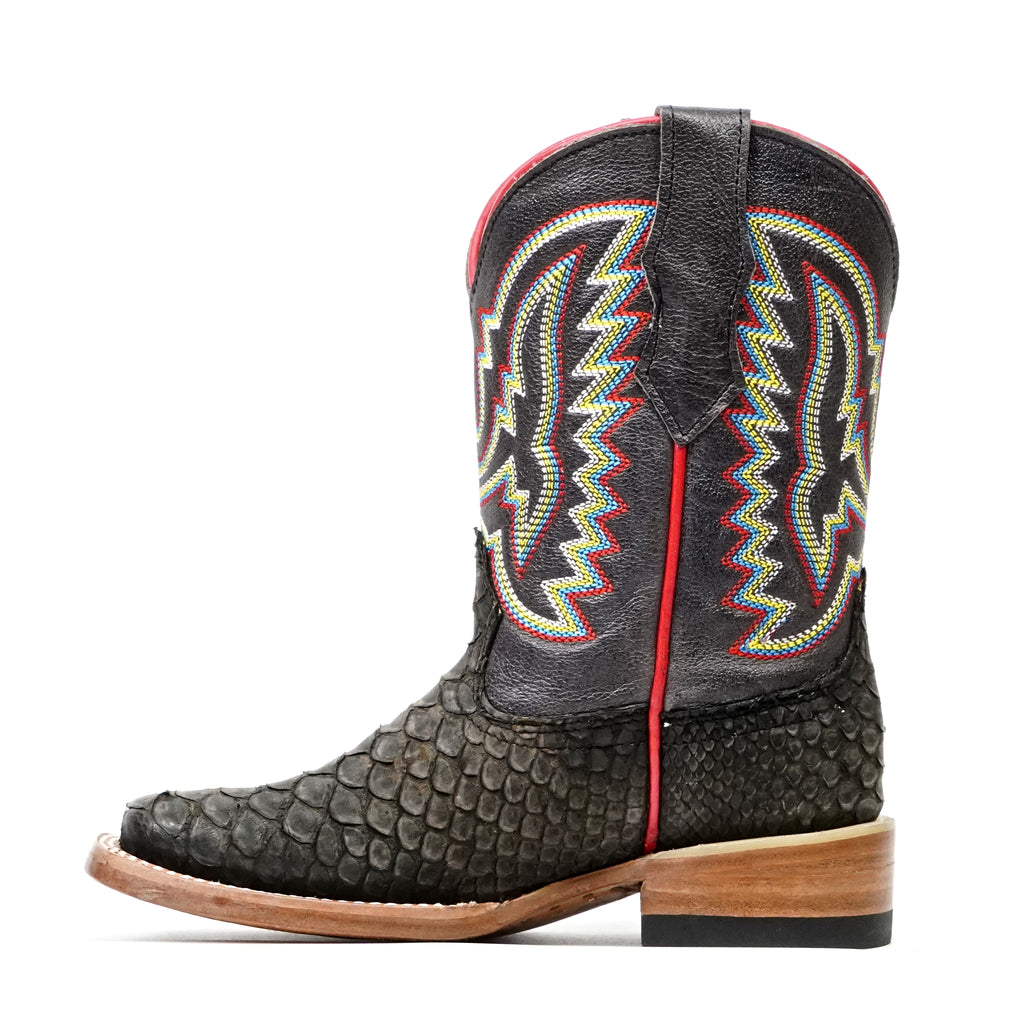 Kids Python Boots - Dark Matte Gray - Square Toe