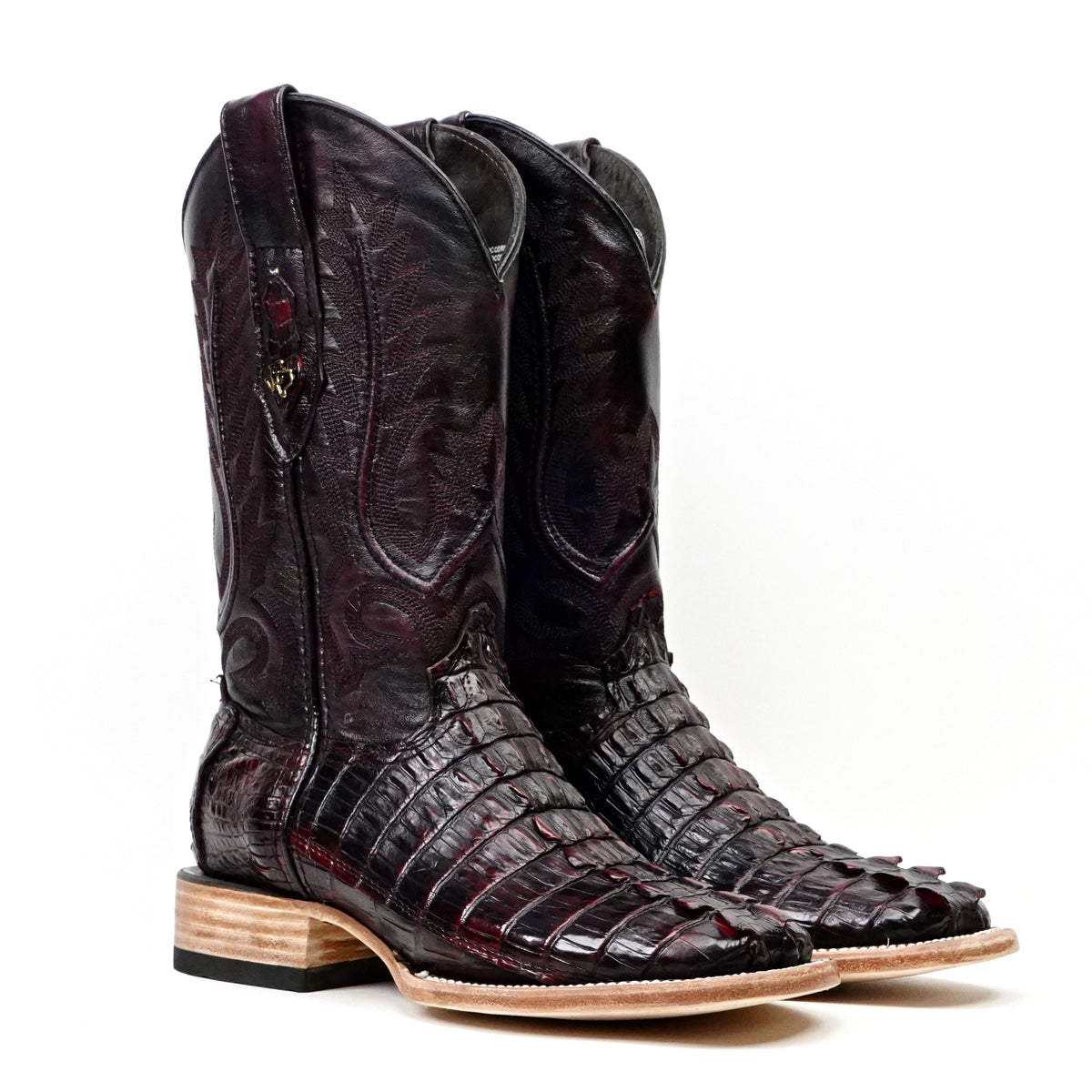 Botas Rhodes de cola de cocodrilo del Nilo - Cereza negra - Punta cuadrada (LM10)