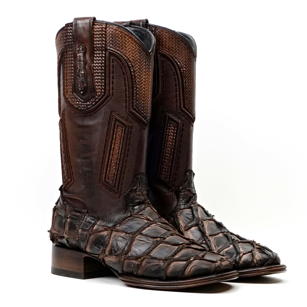 Botas de Piel de Pirarucú Connor Platinum - Tabaco - Punta Cuadrada