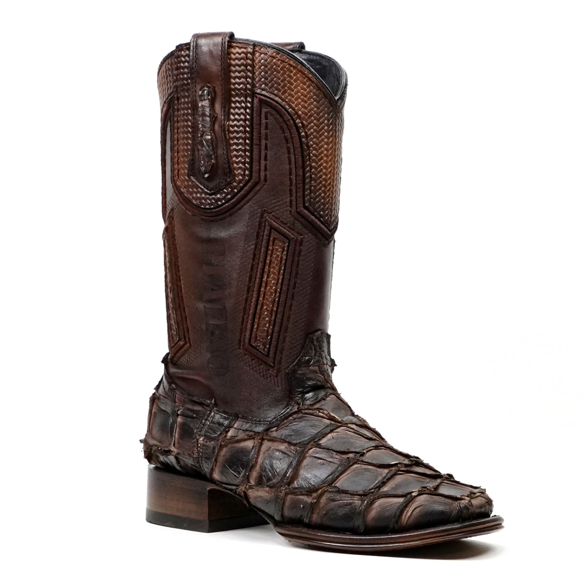 Botas de Piel de Pirarucú Connor Platinum - Tabaco - Punta Cuadrada