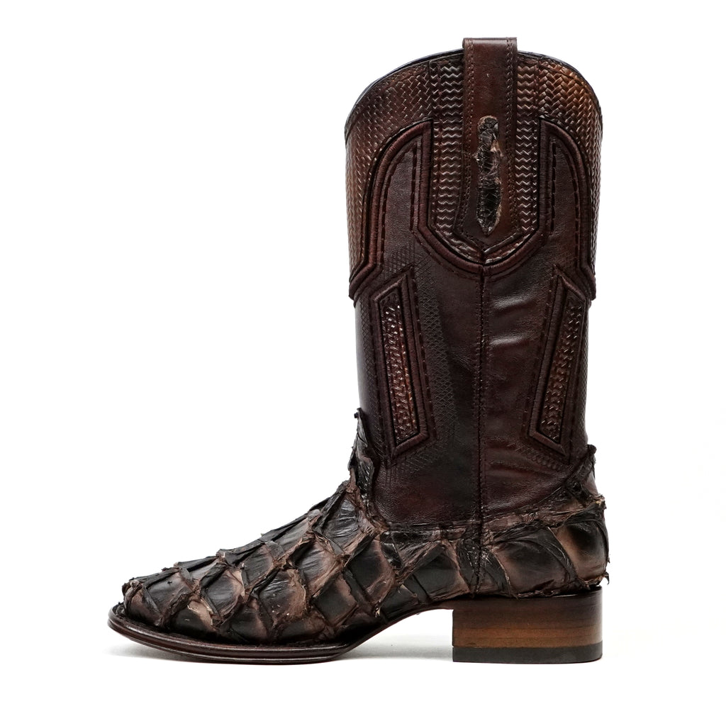 Botas de Piel de Pirarucú Connor Platinum - Tabaco - Punta Cuadrada