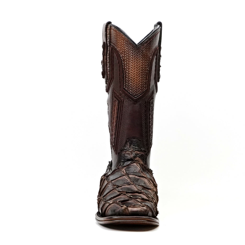 Botas de Piel de Pirarucú Connor Platinum - Tabaco - Punta Cuadrada