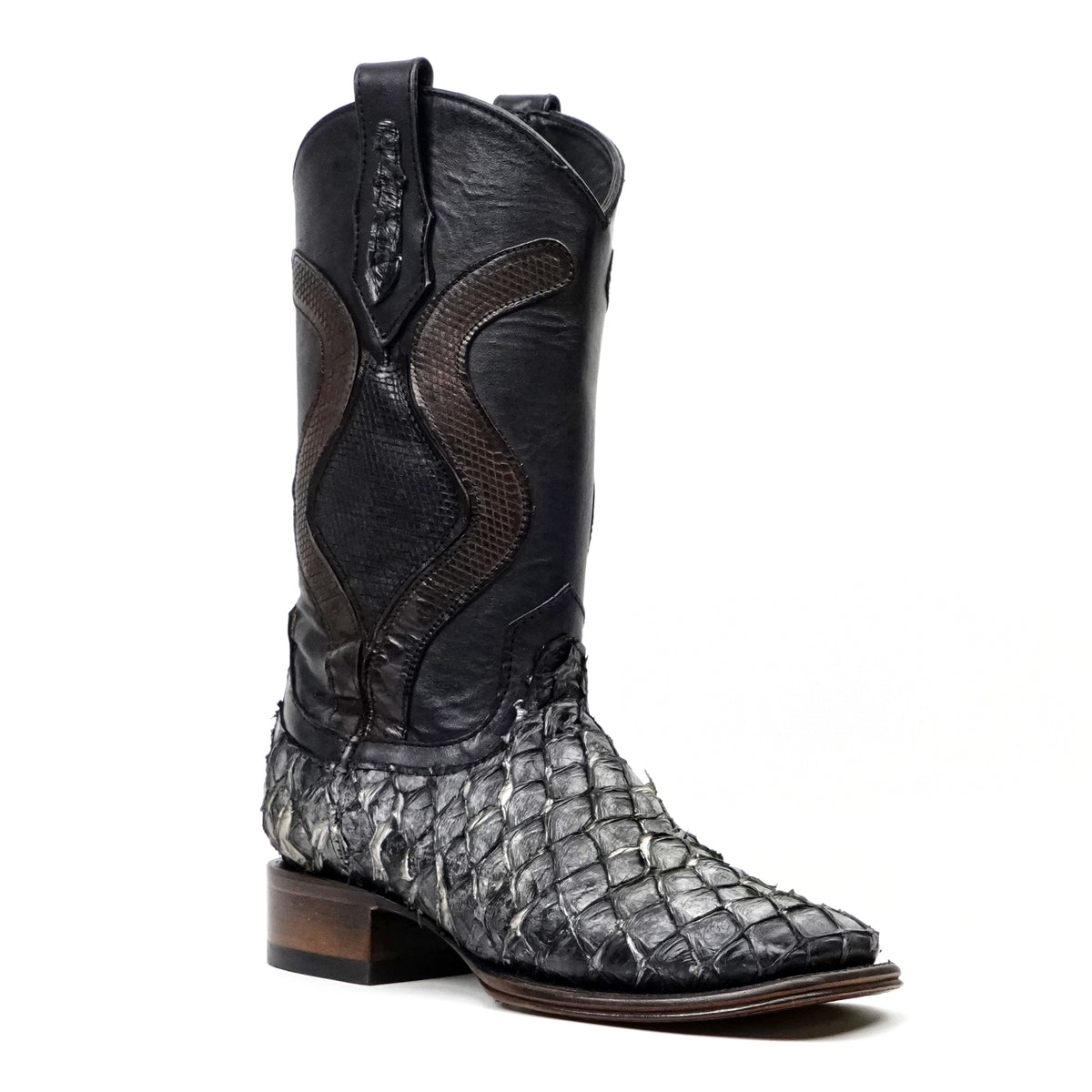 Connor Platinum Pirarucu Fish Boots (Diamond) - Newspaper - Square Toe