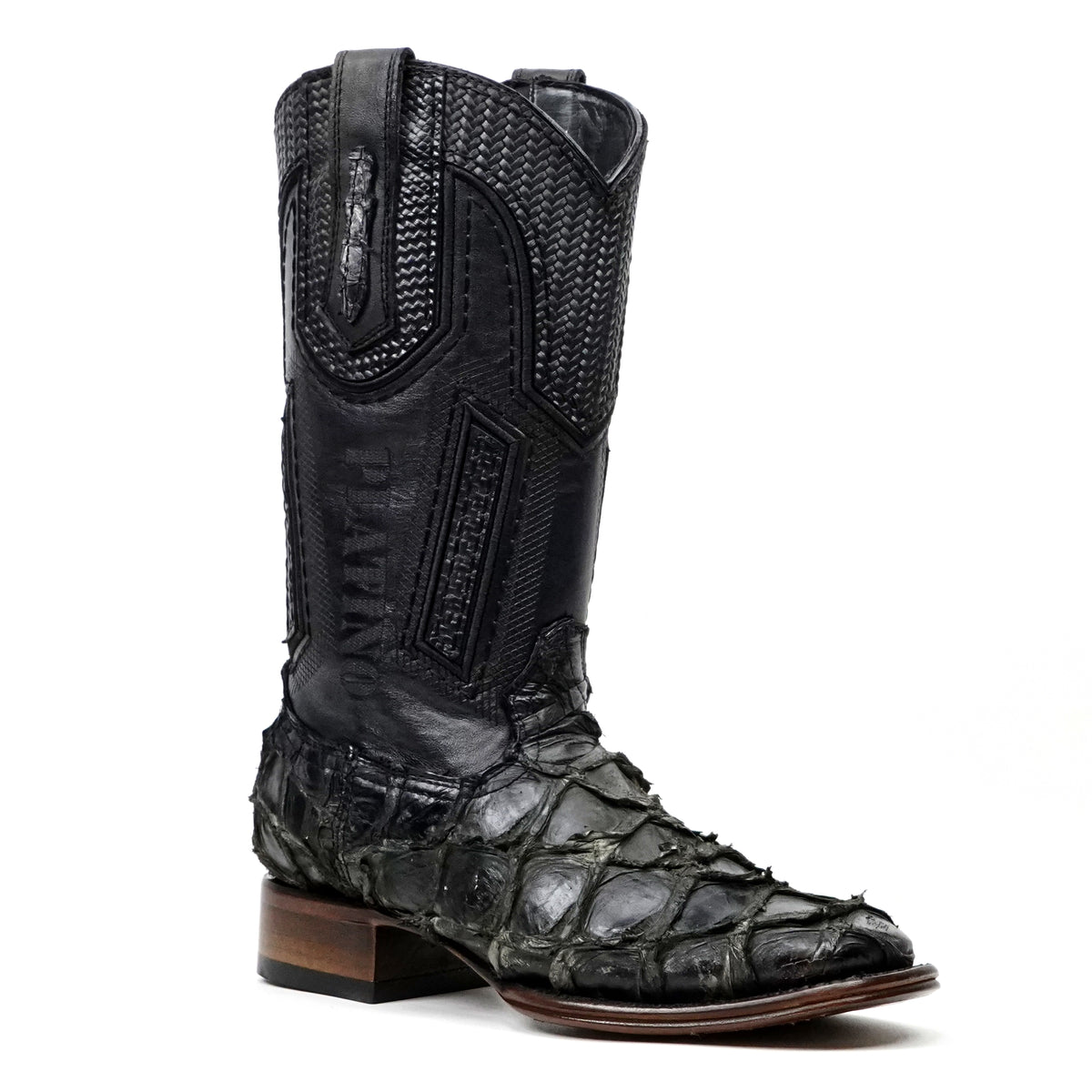 Connor Platinum Pirarucu Fish Boots - Sapphire Black - Square Toe