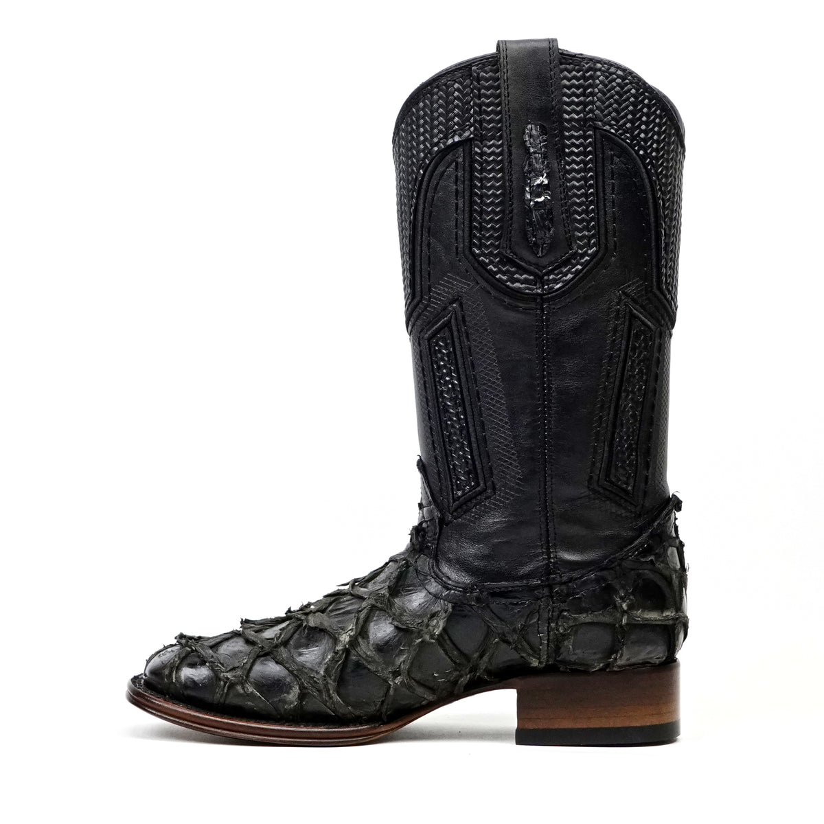 Connor Platinum Pirarucu Fish Boots - Sapphire Black - Square Toe