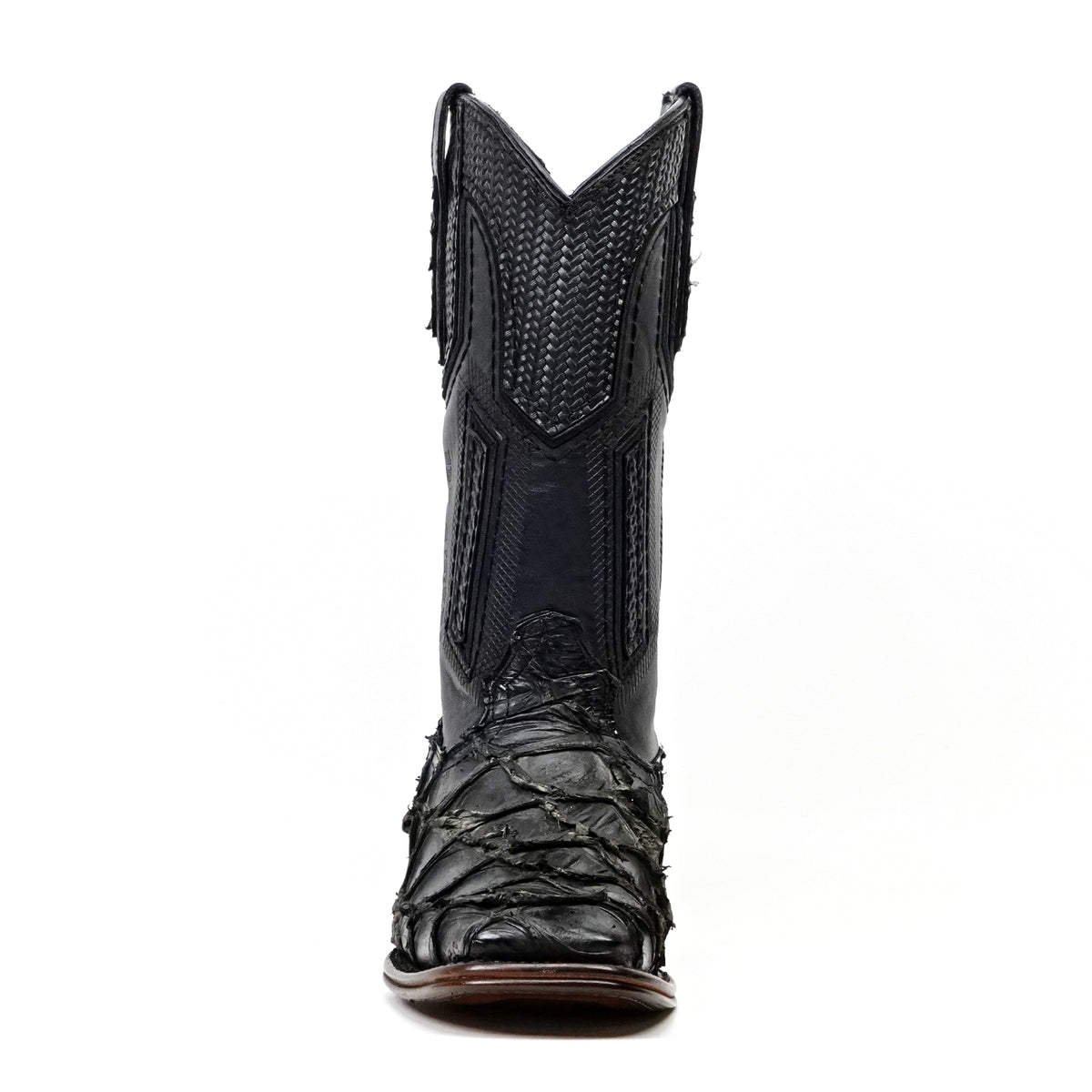Connor Platinum Pirarucu Fish Boots - Sapphire Black - Square Toe