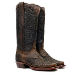 Flor - Botas vaqueras Crystal Fawn – Caña media – Puntera cuadrada estrecha (E749)
