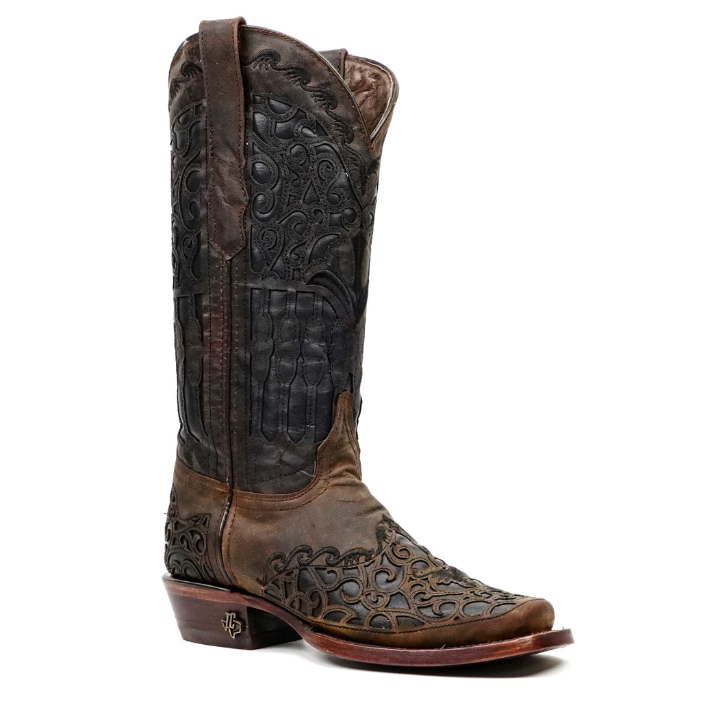 Flor - Botas vaqueras Crystal Fawn – Caña media – Puntera cuadrada estrecha (E749)