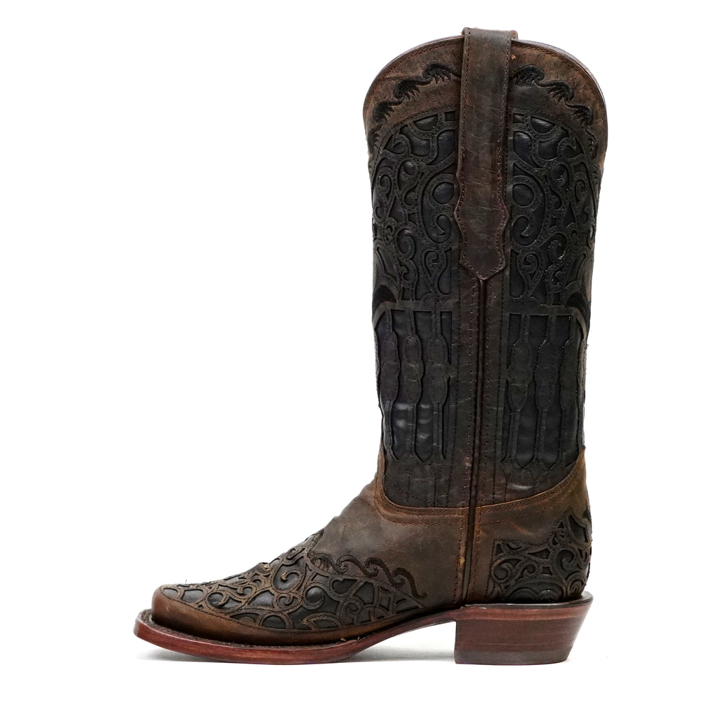 Flor - Botas vaqueras Crystal Fawn – Caña media – Puntera cuadrada estrecha (E749)