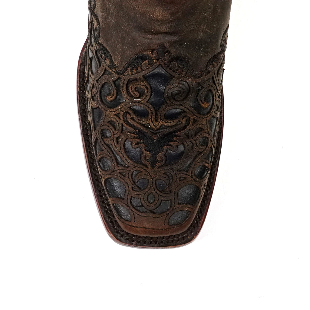Flor - Botas vaqueras Crystal Fawn – Caña media – Puntera cuadrada estrecha (E749)