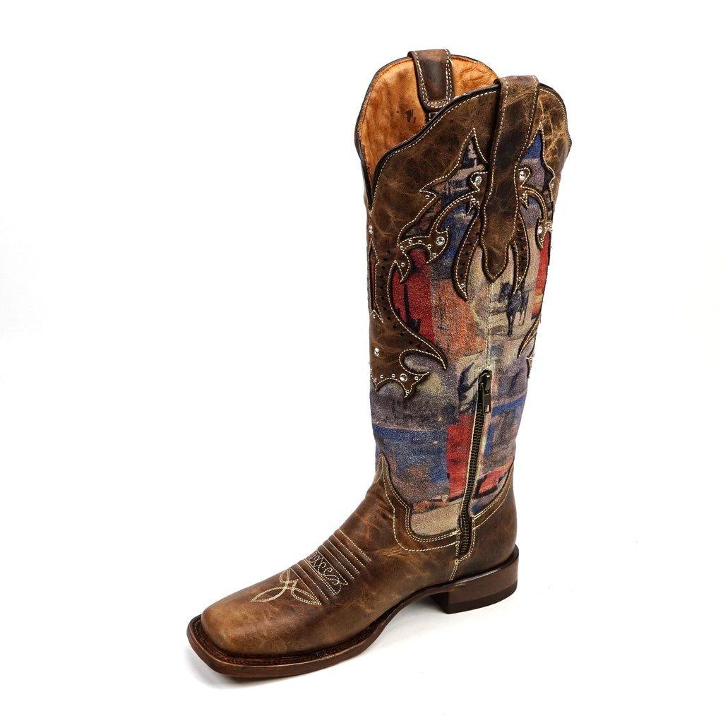Highland Tobacco Cowgirl Boots - Tall Shaft - Rodeo Toe (E870)