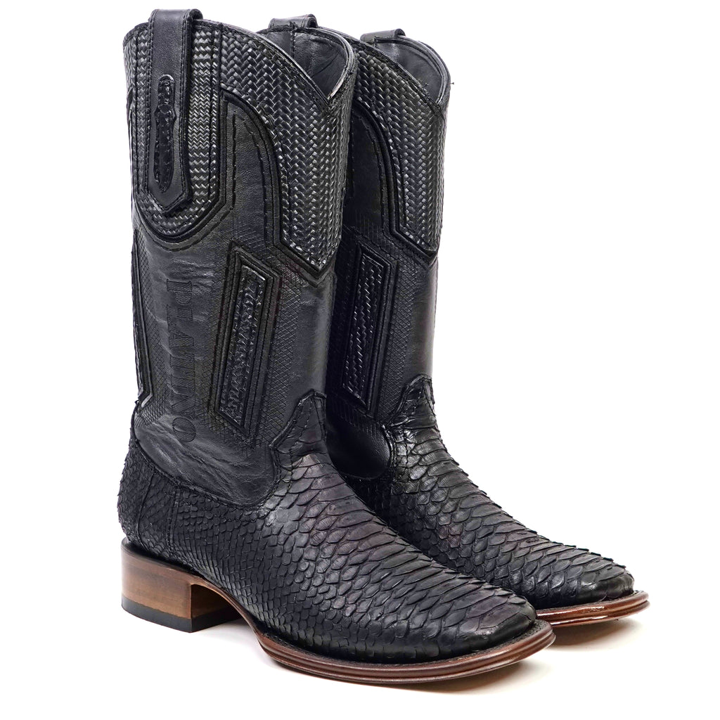 Tanner Platinum Python Boots - Matte Black - Square Toe