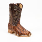 Chocolate Python - Embossed Leather Kids Boots - Square Toe (K11-1)