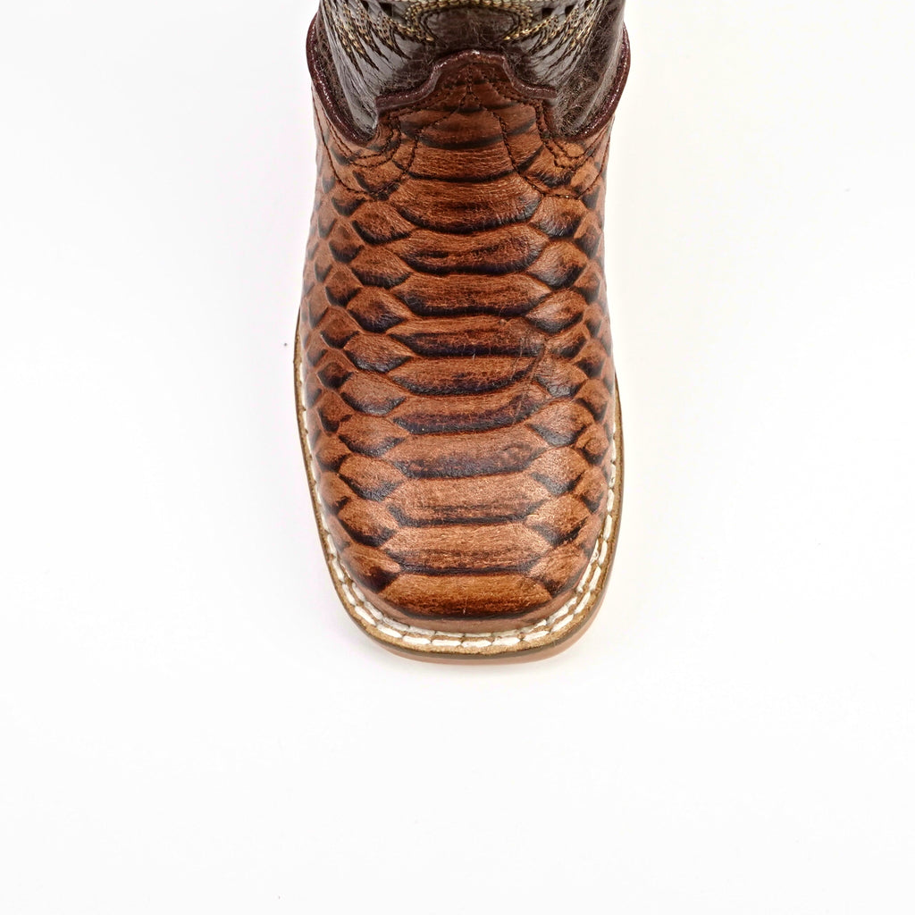 Chocolate Python - Embossed Leather Kids Boots - Square Toe (K11-1)