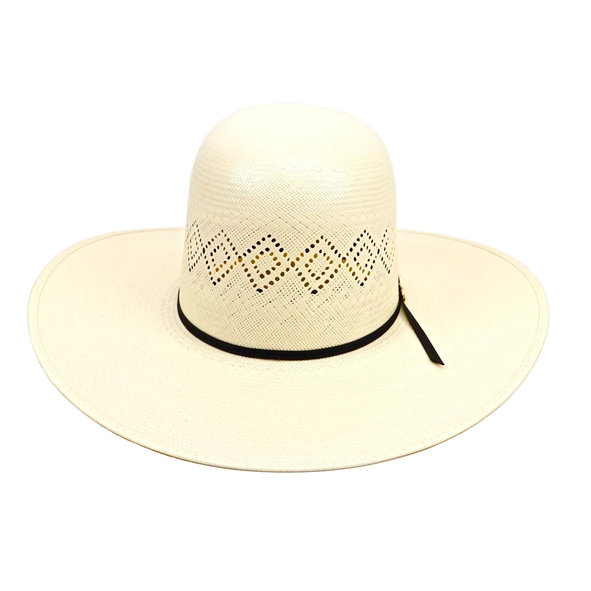 Beige straw hat with a wide brim on a white background