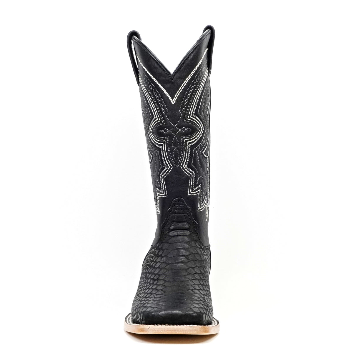 Botas Cowboy Python Negras - Piel Grabada - Punta Cuadrada (E425)