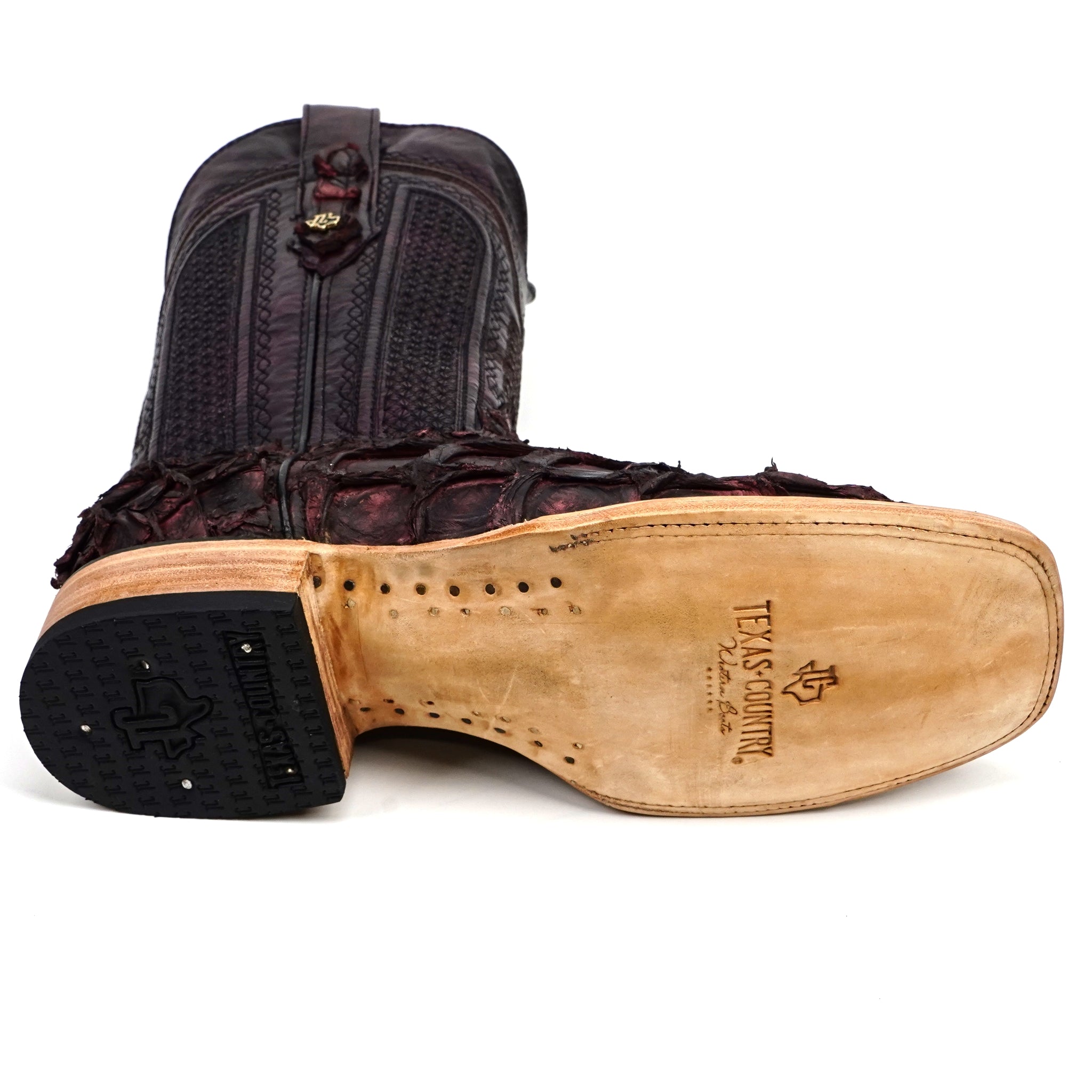 Connor Pirarucu Fish Boots - Black Cherry - Square Toe (PZ60)