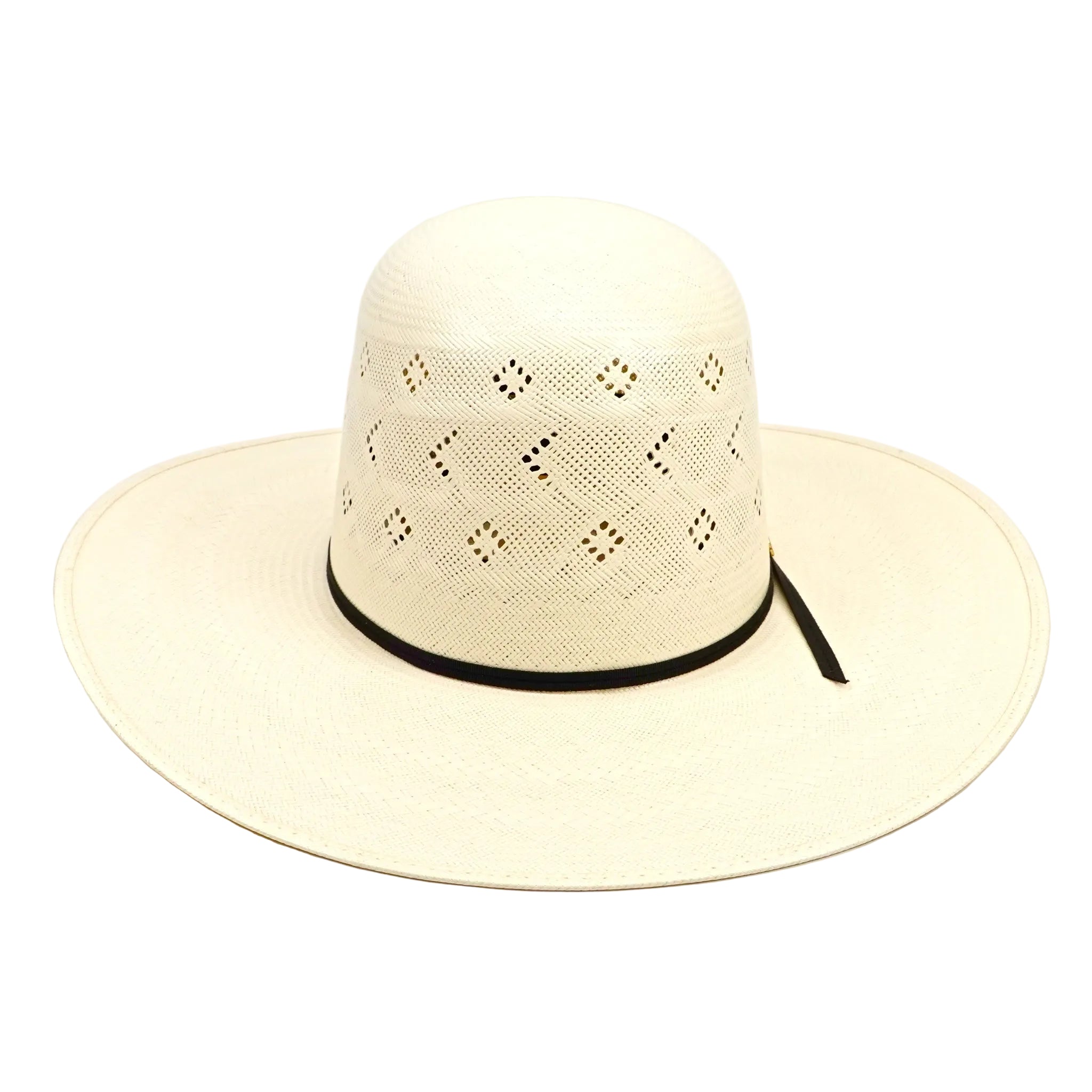 Beige straw hat with a wide brim on a white background