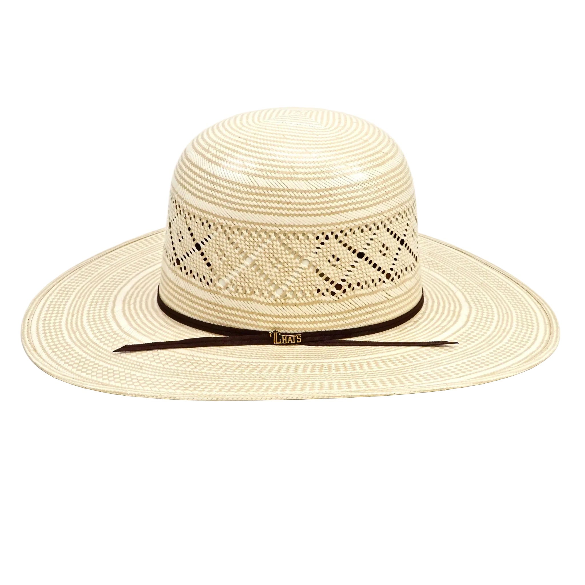 TC Hats - 100X Open Crown Straw Hat - Two-Tone Diamond Flower