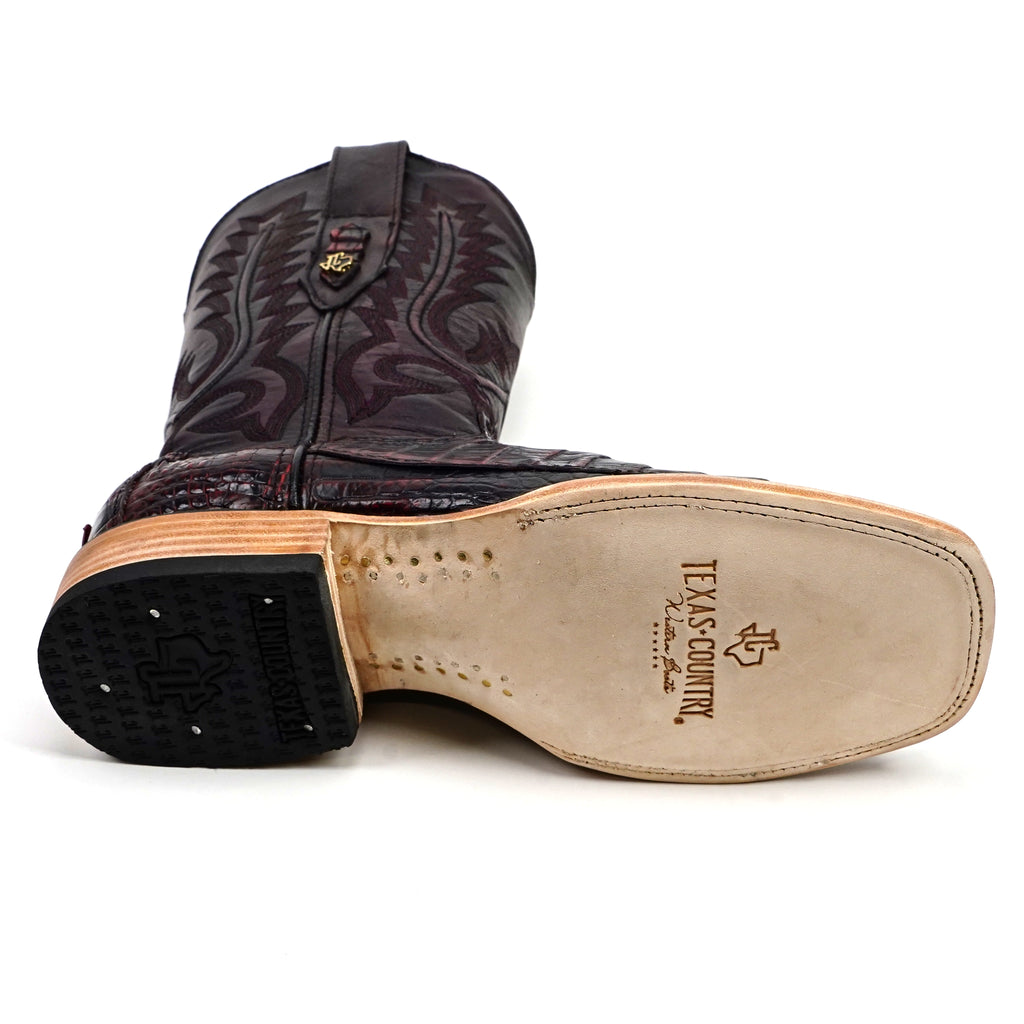 Rhodes Nile Crocodile Tail Boots - Black Cherry - Square Toe (LM10)