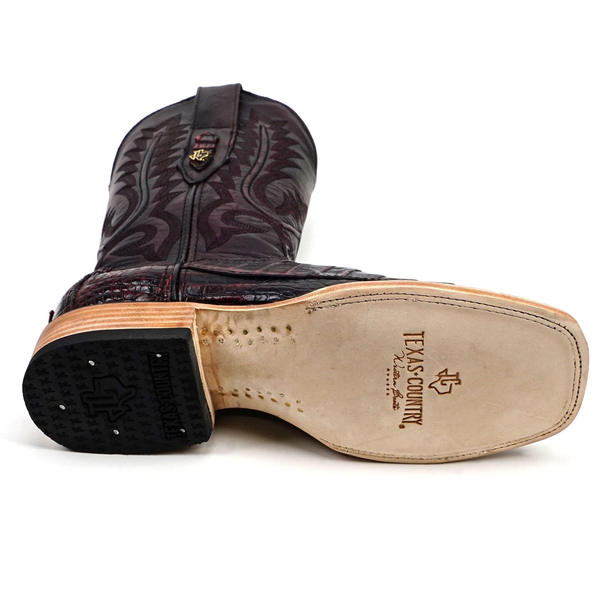 Rhodes Nile Crocodile Tail Boots - Black Cherry - Square Toe (LM10)