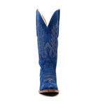 Miranda - Botas vaqueras de ante azul denim - Caña media - Punta fina (E2002)
