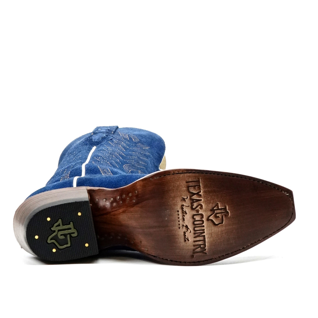 Miranda - Botas vaqueras de ante azul denim - Caña media - Punta fina (E2002)
