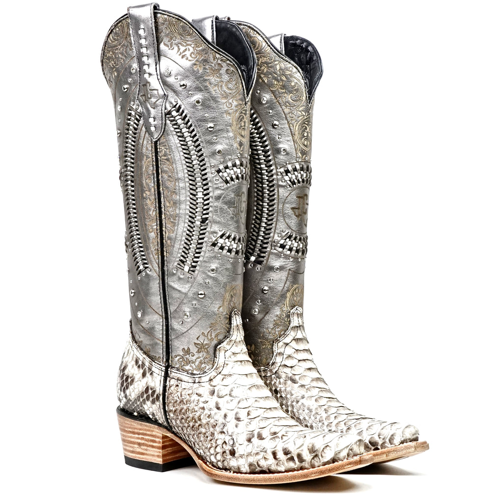 Priscila - Botas vaqueras Python Natural - Caña alta - Punta fina (E31)