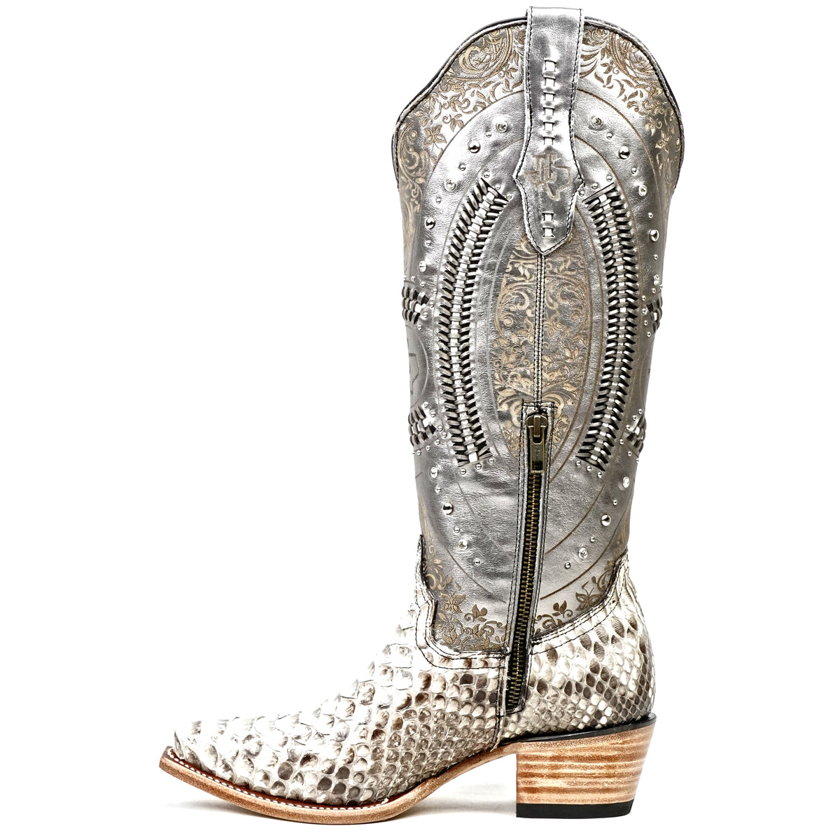 Priscila - Botas vaqueras Python Natural - Caña alta - Punta fina (E31)