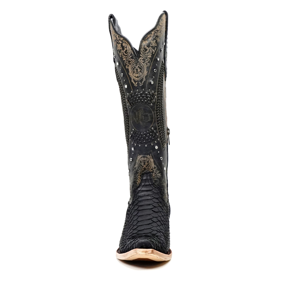 Priscila - Botas vaqueras negras Python - Caña alta - Punta fina (E31)